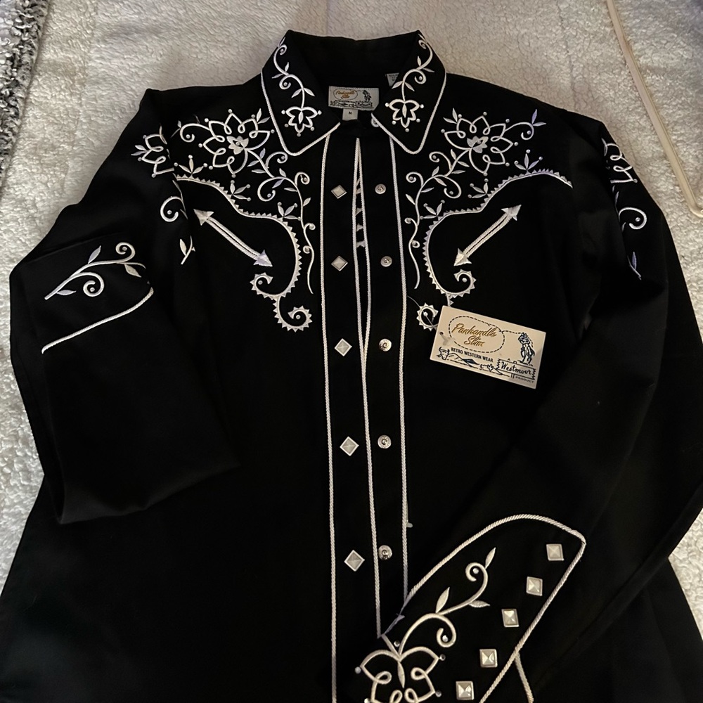 Panhandle Slim Black Shirt with White Embroidery